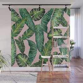 Jungle Leaves, Banana, Monstera II Pink #society6 Wall Mural