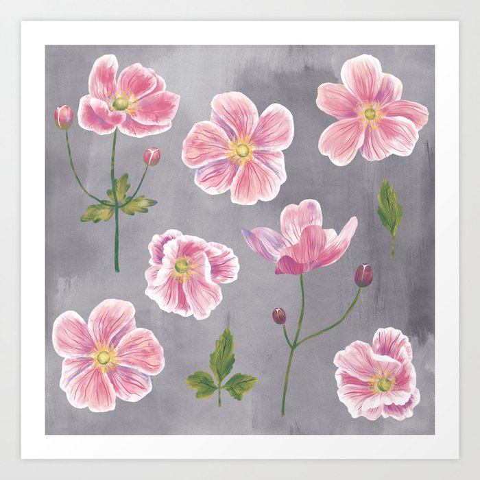 Japanese Anemone Flower Painting Art Print By Squirrell Society6
