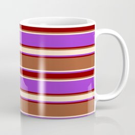 [ Thumbnail: Sienna, Bisque, Dark Orchid, and Maroon Colored Lined/Striped Pattern Coffee Mug ]