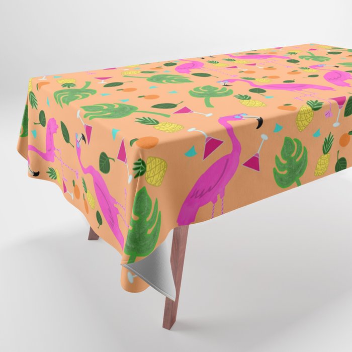 Fun Flamingos on Peach Tablecloth