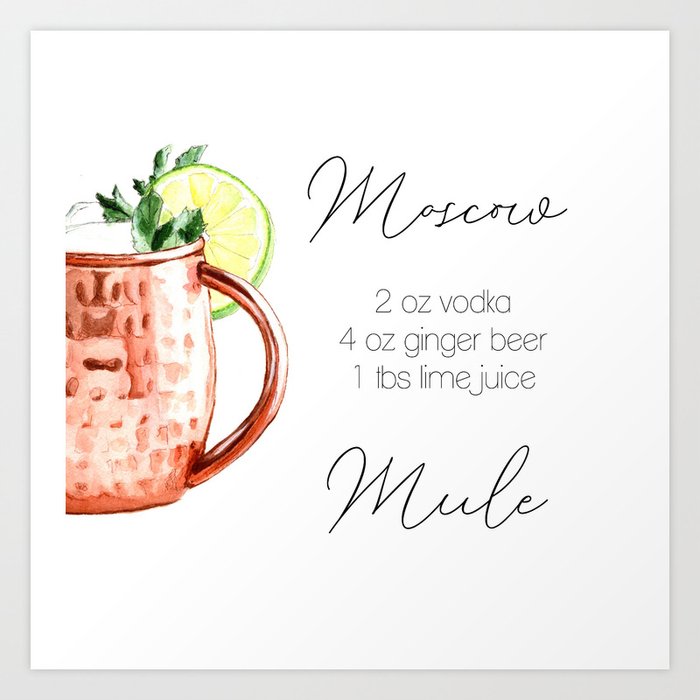 Cocktail Recipe. Moscow Mule. Square Art Print