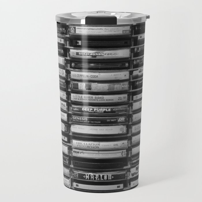 Cassette Tapes Pattern (Black and White) Travel Mug