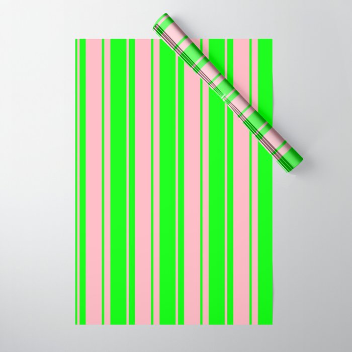 Lime and Light Pink Colored Lines Pattern Wrapping Paper