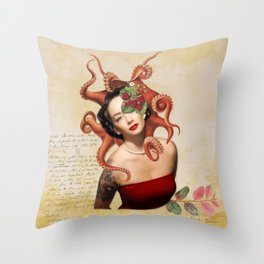 Octopus Lady Throw Pillow