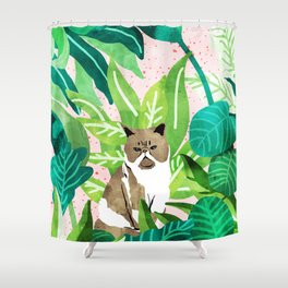 Tropical Glam Cat Shower Curtain