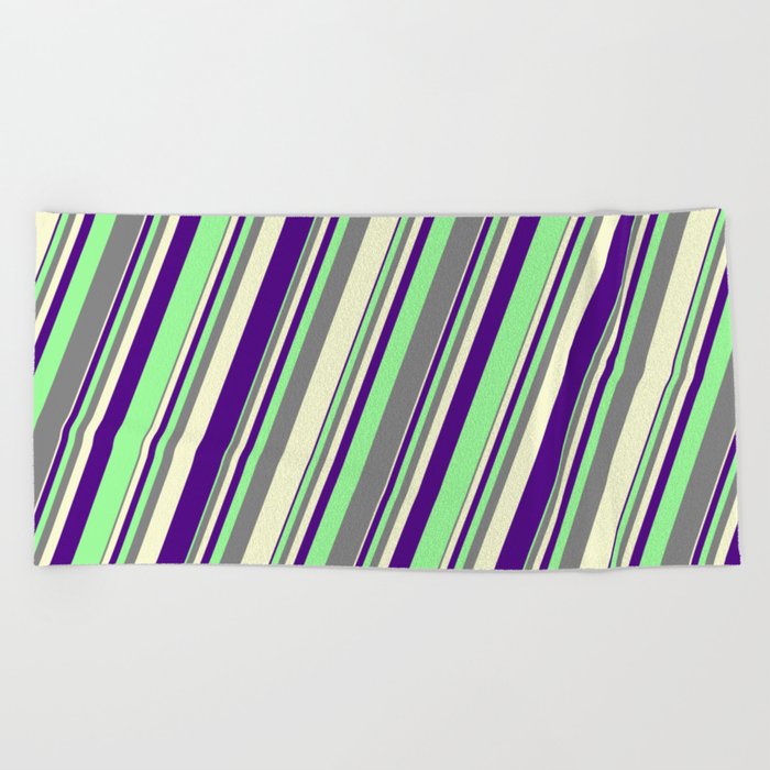 Grey, Light Yellow, Indigo, and Green Colored Lines/Stripes Pattern Beach Towel
