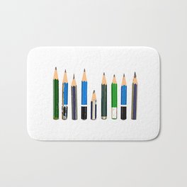 Lined up Old and Used Architect's Pencils Illustration Bath Mat