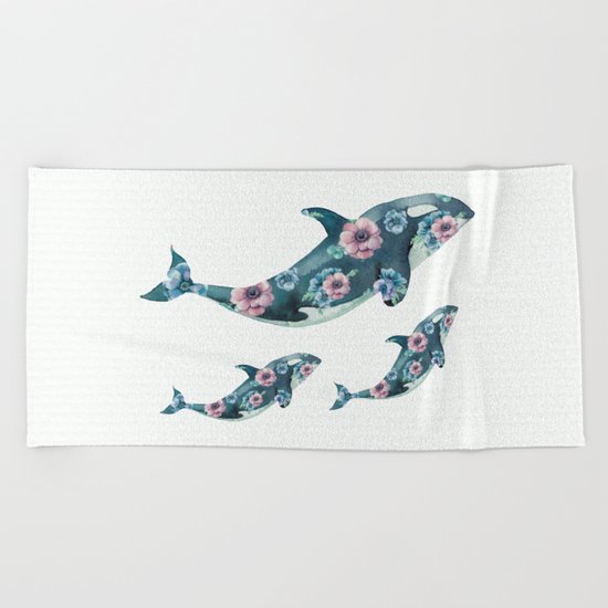 Rose Garden Whales Beach Towel