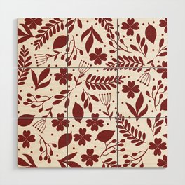 Red Floral Vine Pattern Wood Wall Art