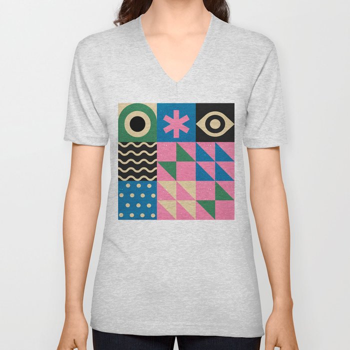 Funky Geometry V Neck T Shirt