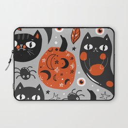 Halloween Seamless Pattern with Cute Pumpkins and Black Cats 01 Laptop Sleeve