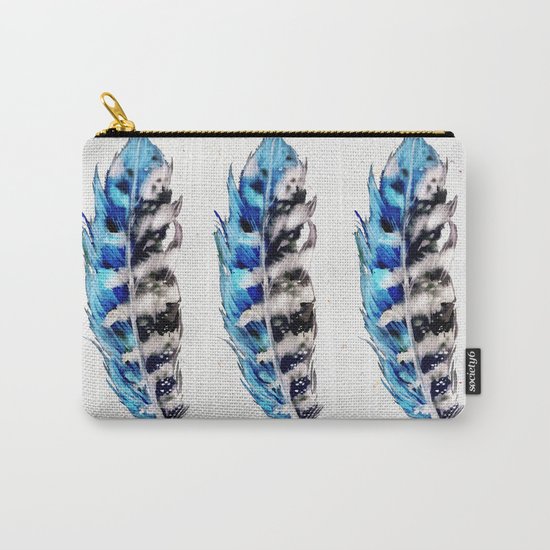 Three Blue Feathers Carry-All Pouch
