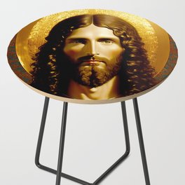 Golden Jesus portrait - classic iconic depiction Side Table