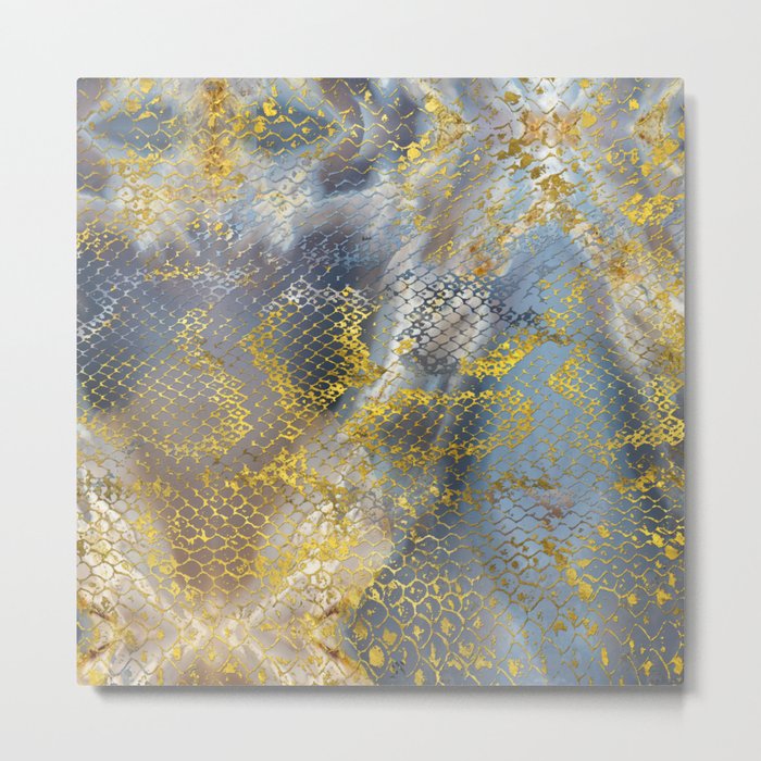 Faux gold snake skin texture on  marble Metal Print
