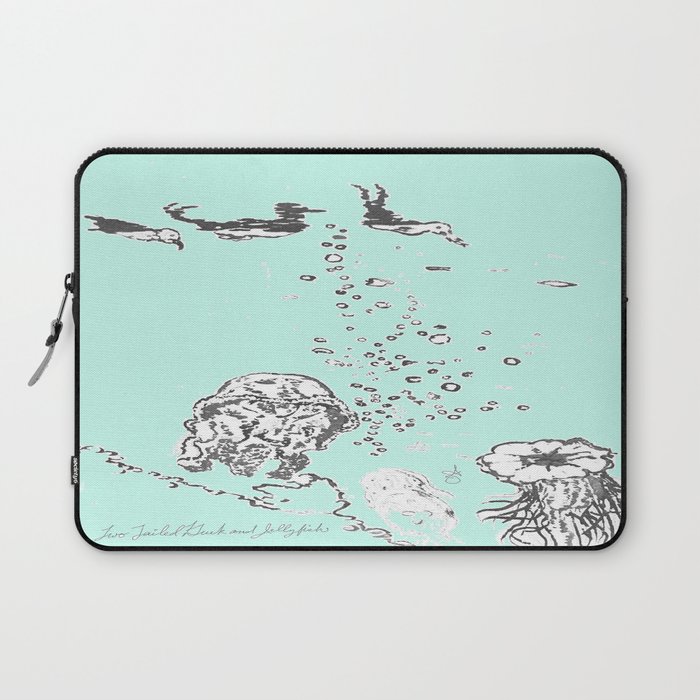 Two Tailed Duck and Jellyfish Mint Green Laptop Sleeve