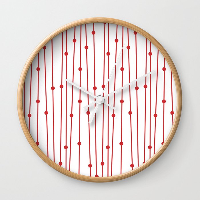 Red White Vertical Stripe Polka Dot Pattern Pairs Coloro 2022 Popular Color Red Glow 013-43-37 Wall Clock