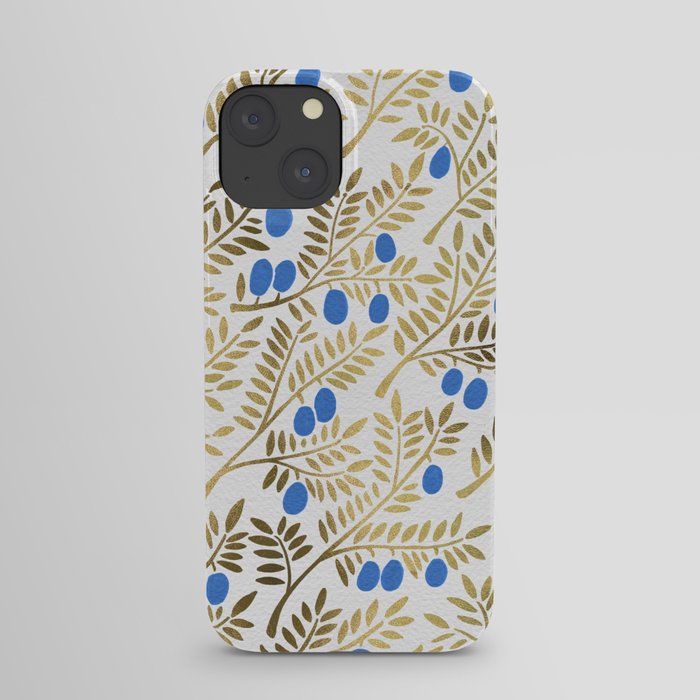 Olive Branches – Gold & Blue iPhone Case