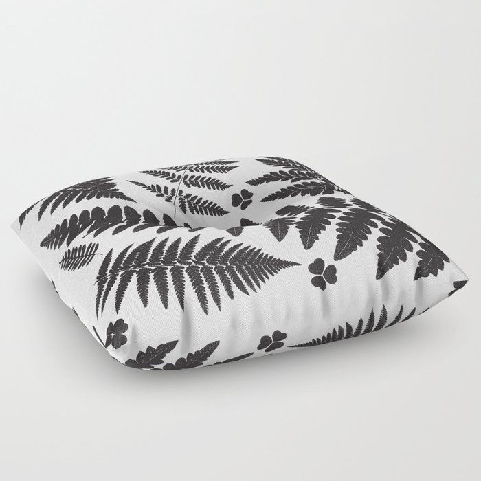 Black and White Ferns Floor Pillow