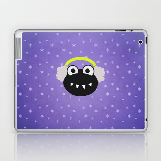 Purple Cute Cartoon Bug With Earflaps In Winter Laptop & iPad Skin