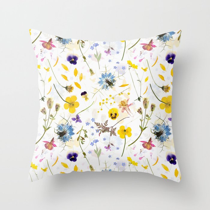 Dried And Pressed Wildflowers Midsummer Meadow I Throw Pillow