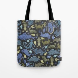 Deep Sea Cryptids in Olive and Blue Tote Bag