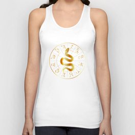 Zodiac symbols astrology signs with mystic serpentine in gold Unisex Tank Top