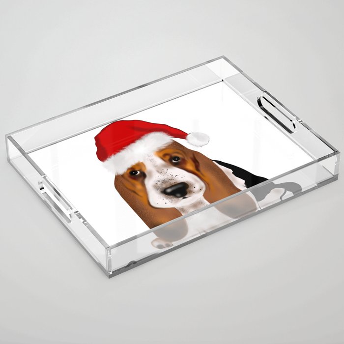 Cute Santa basset hound dog.Christmas puppy gift idea Acrylic Tray