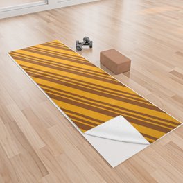 [ Thumbnail: Brown and Orange Colored Striped/Lined Pattern Yoga Towel ]