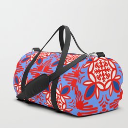 Cheerful Retro Modern Kitchen Tile Pattern Navy and Red Duffle Bag