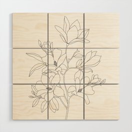 Minimal Line Art Magnolia Flowers Wood Wall Art
