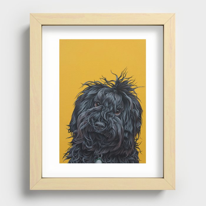 Sweet Puli Puppy Painting, Dreadlock Dog Art, Puli Dog Portrait Recessed Framed Print