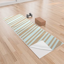 [ Thumbnail: Light Cyan & Tan Colored Striped Pattern Yoga Towel ]