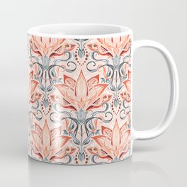 Coral and Grey Watercolor Art Nouveau Aloe Coffee Mug