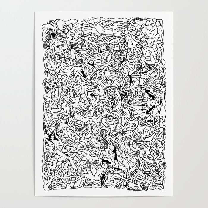 Lots of Bodies Doodle in Black and White Poster