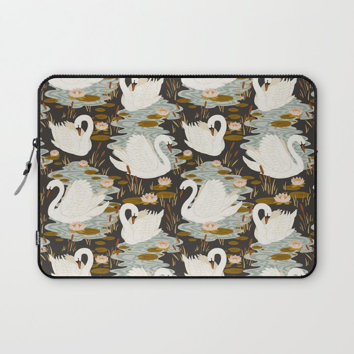 Swan Dance Pattern in Charcoal Background Laptop Sleeve