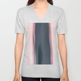 Hand painted navy blue pink burgundy brushstrokes stripes V Neck T Shirt