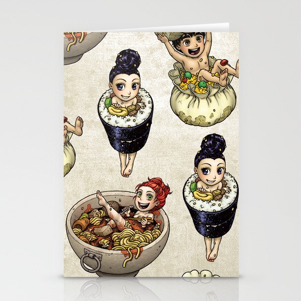 FOOD FAERIES- udon, sushi, and dimsum Stationery Cards