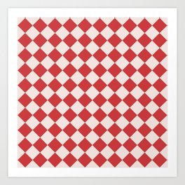 Red and White Checkered Diamond Pattern Art Print