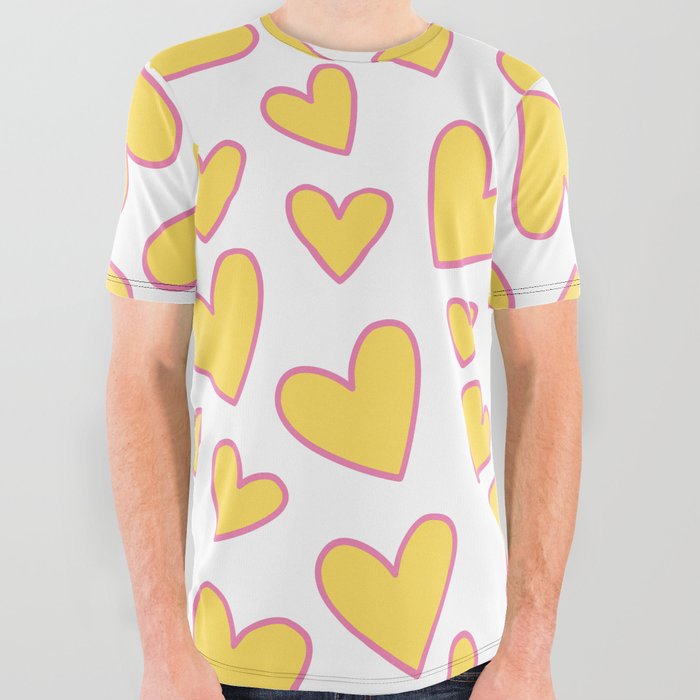 Lovely Heart Seamless Pattern, Seamless heart pattern on white background All Over Graphic Tee