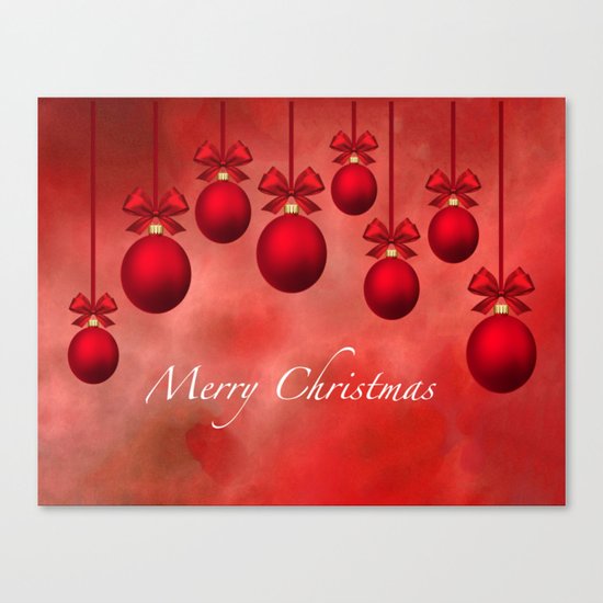 Merry Christmas Ornaments Bows and Ribbons - Red Canvas Print