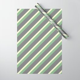 [ Thumbnail: Grey, Light Yellow, and Dark Sea Green Colored Lined/Striped Pattern Wrapping Paper ]