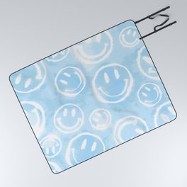 Blue Tie-Dye Smileys Picnic Blanket