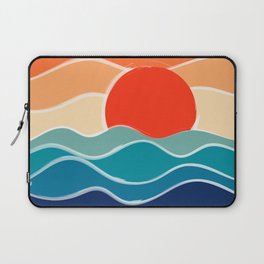 Retro 70s and 80s Color Palette Mid-Century Minimalist Nature Waves and Sun Abstract Art Laptop Sleeve