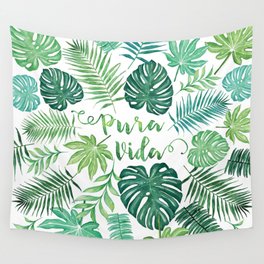 Tropical Pura Vida Palm Leaves and Monstera Watercolor Wall Tapestry