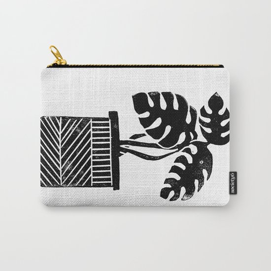 Linocut cheese plant monstera tropical leaf lino print black and white illustration art home dorm Carry-All Pouch