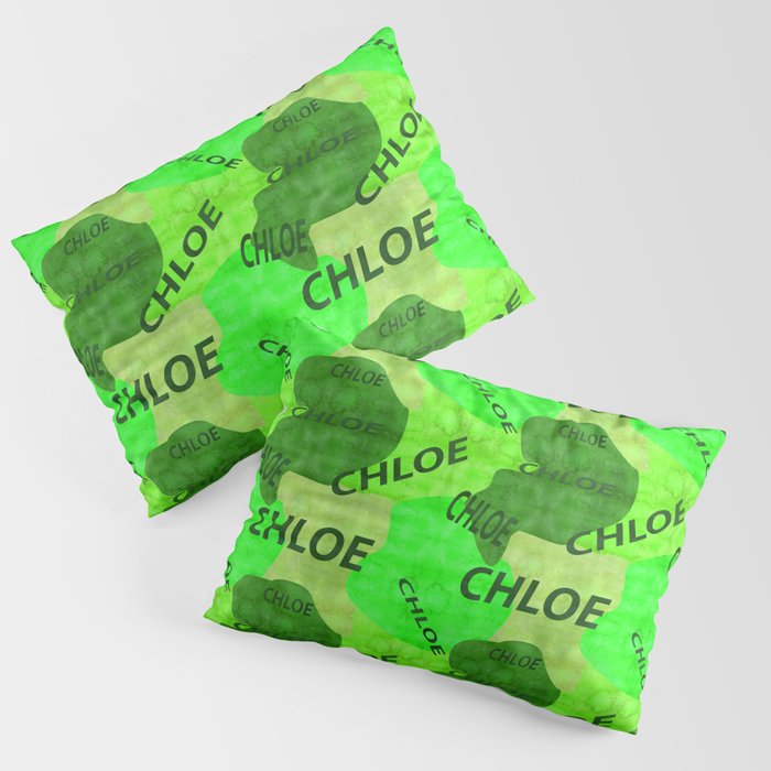 pattern with the name Chloe in green colors and watercolor texture Pillow Sham