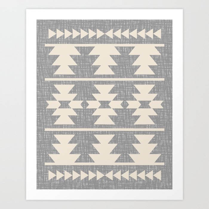 Southwestern Pattern 131 Gray and Beige Art Print