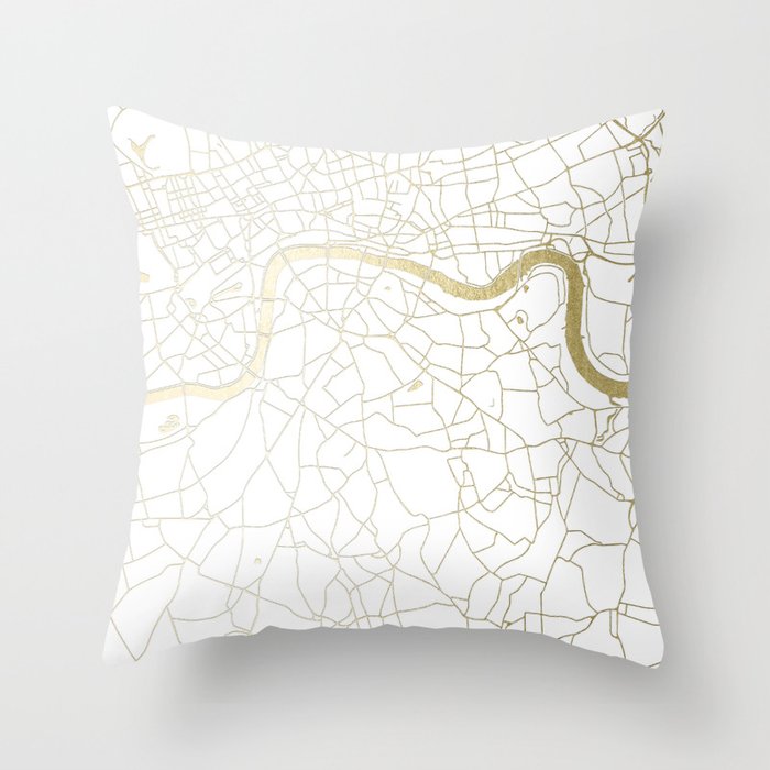 London White on Gold Street Map Throw Pillow