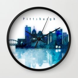 Watercolor cityscape of Pittsburgh city Wall Clock
