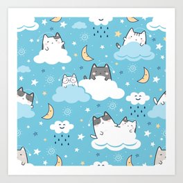 Cats hi from Sky Art Print | Happy, Amazing, Trendy, Cartoon, Stunning, Laughable, Awesome, Graphicdesign, Delighted, Sky 